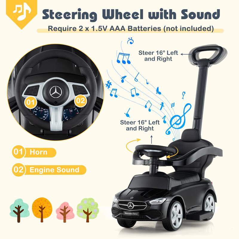 Costway Kids Ride on Push Car Mercedes-Benz Licensed 3-in-1 Sliding