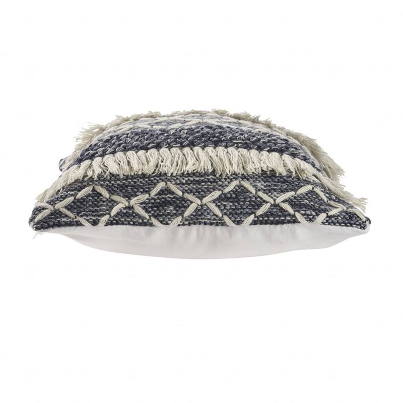 HomeRoots 20" X 20" Navy And Ivory 100% Wool Geometric Zippered Pillow