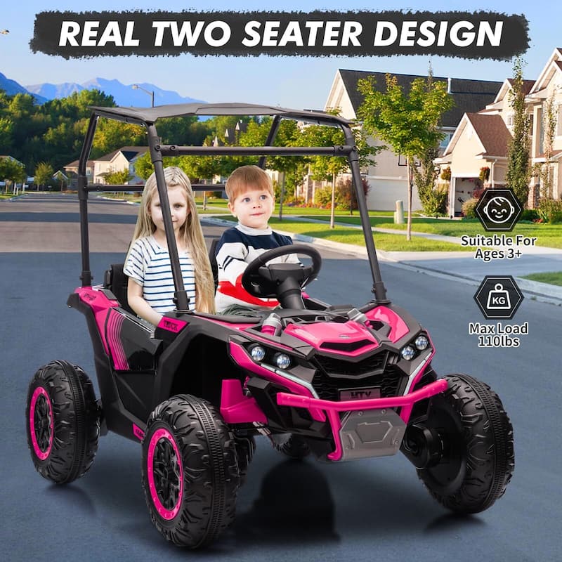 24V 2 Seater Kids Ride On Utv, 4WD Electric Truck with Sun Shade