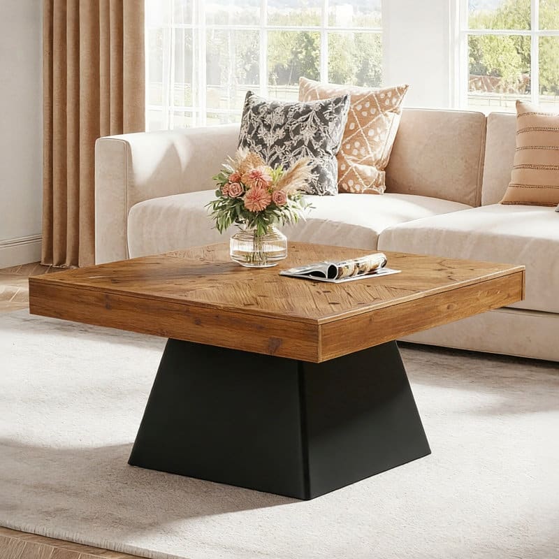 39.37'' Solid Wood Coffee Table, Square living Room Center Table - Brown