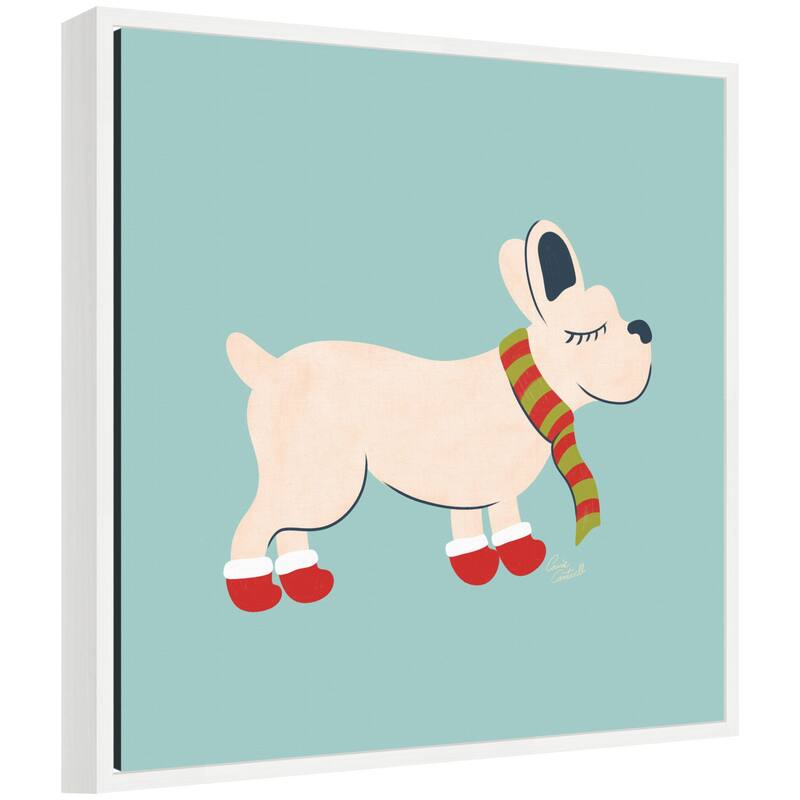 Kate and Laurel Framed Canvas Cute Christmas Frenchie by Carrie Cantwell - 22 x 22
