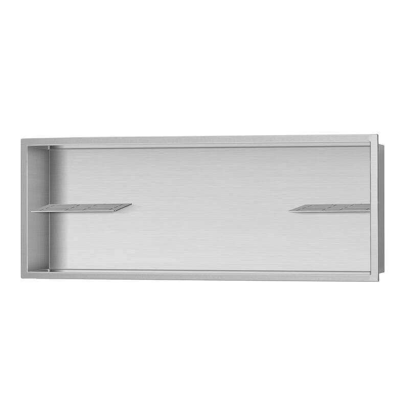 12-in x 36-in Ultra-thin Frame Recessed Stainless Steel Shower Niche with 2-Accessory Shelves Brushed Stainless Steel