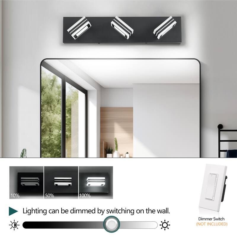 3-Light Matte Black LED Bathroom Vanity - Up & Down - Acrylic Wall Lighting