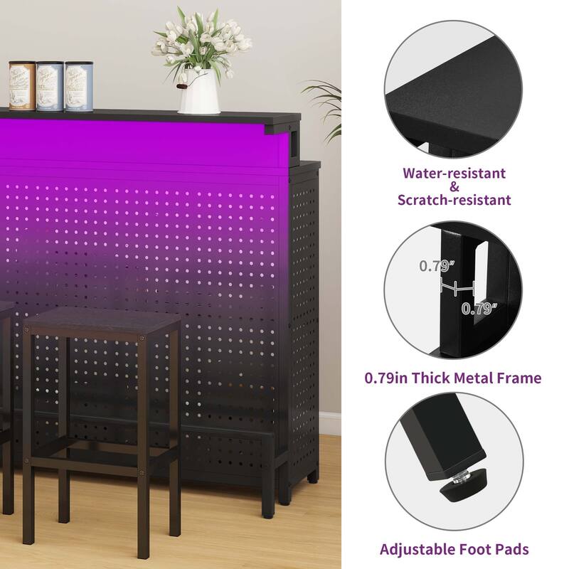 Moasis Liquor Home Bar Unit with 2-Tier Storage And LED Light