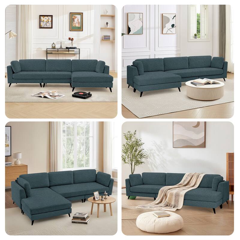 120" 3 Seater Chenille Upholstered Modular Sectional Sofa With Chaise Lounge