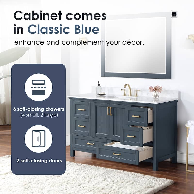Altair Isla 60" Bathroom Vanity in Classic Blue with Countertop,no Mirror - 60 in.