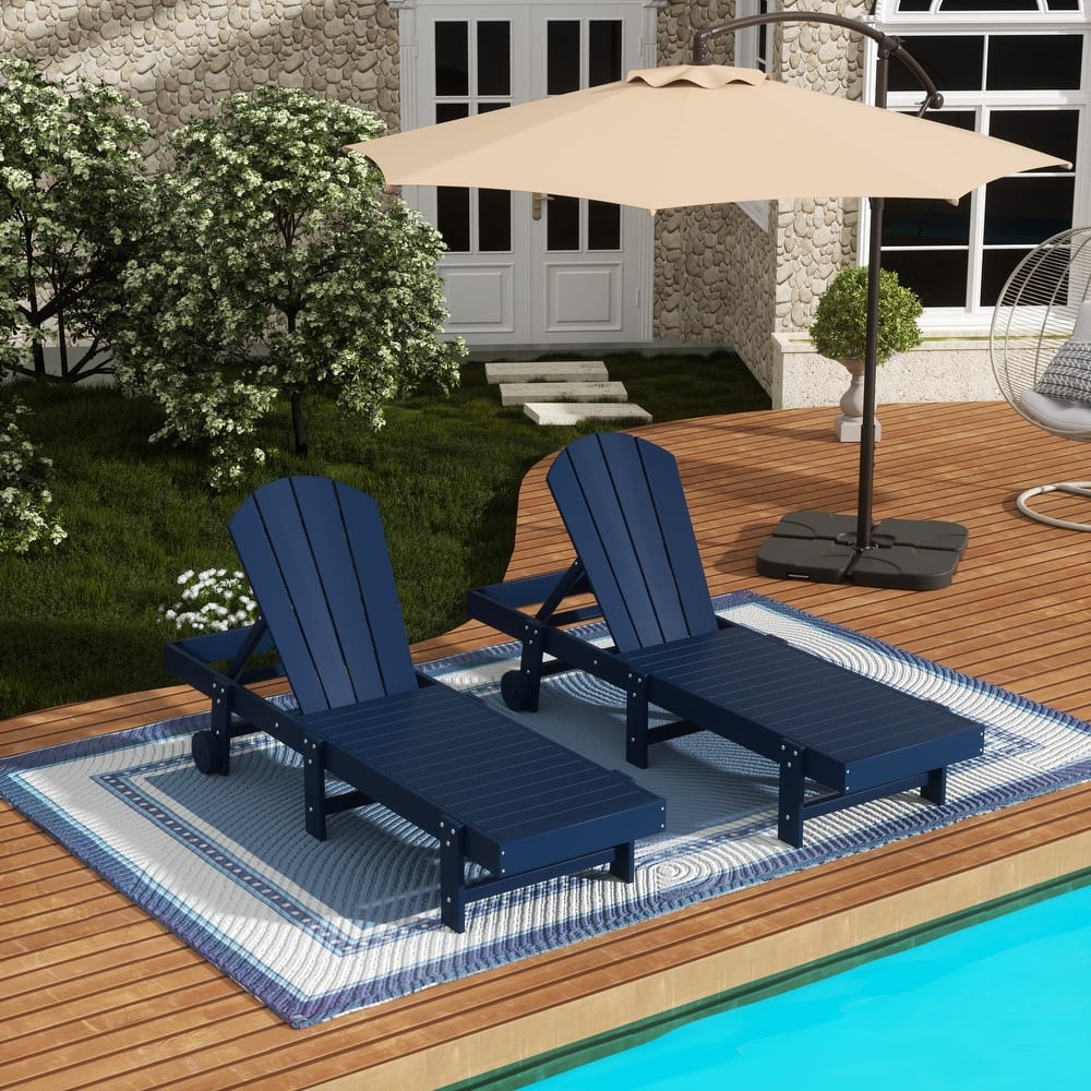 Laguna Hdpe All Weather Outdoor Patio Pool Reclining Armless Chaise Lounge With Wheels (Set Of 2)