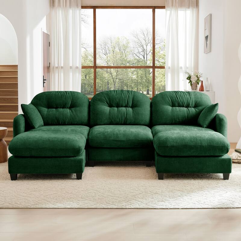 GDF Studio - Nina Modular Modern Chenille U-Shaped Sectional Sofa with Ottoman and 2 Soft Throw Pillows