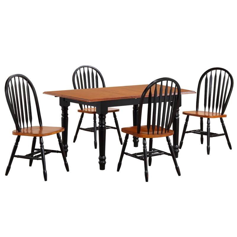 Extendable Dining Set - 5 Piece Rectangular Table & Chairs - Retro Arrowback Design