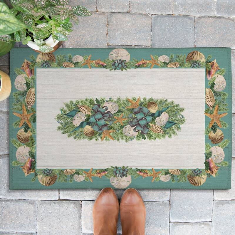 Laural Home Christmas Themed Chenille Outdoor Rug - 2' x 3' - Christmas By The Sea