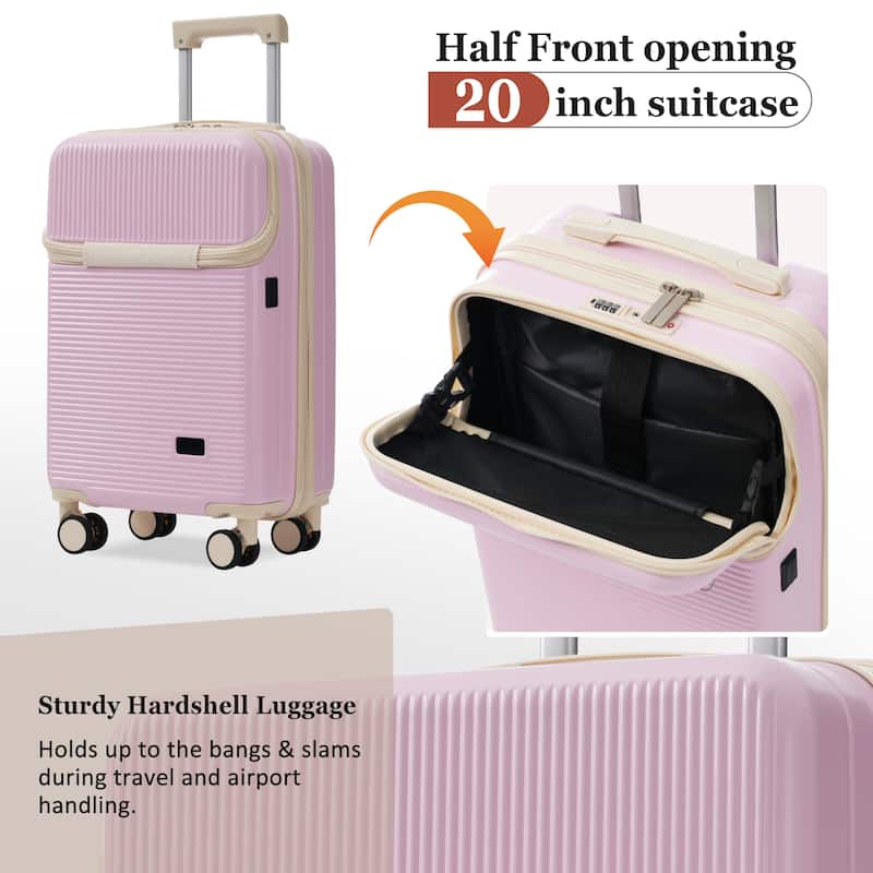 Luggage Sets 5 Piece with Half-opening, Hardside Carry On Suitcase Set with Double Spinner Wheel, with USB Port,TSA Locks