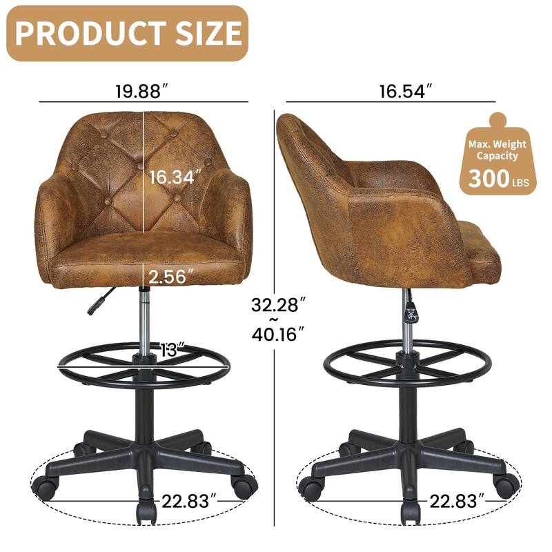 VECELO Swivel Wingback Tilting Drafting Chairs 32.28"-40.16" Adjustable Height Diamond Tufted Back Naihead Home Office Chairs