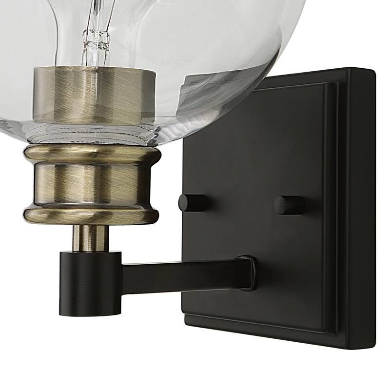 1-Light Wall Sconce with Round Glass Shades - 9.25" - Black and Antique Brass