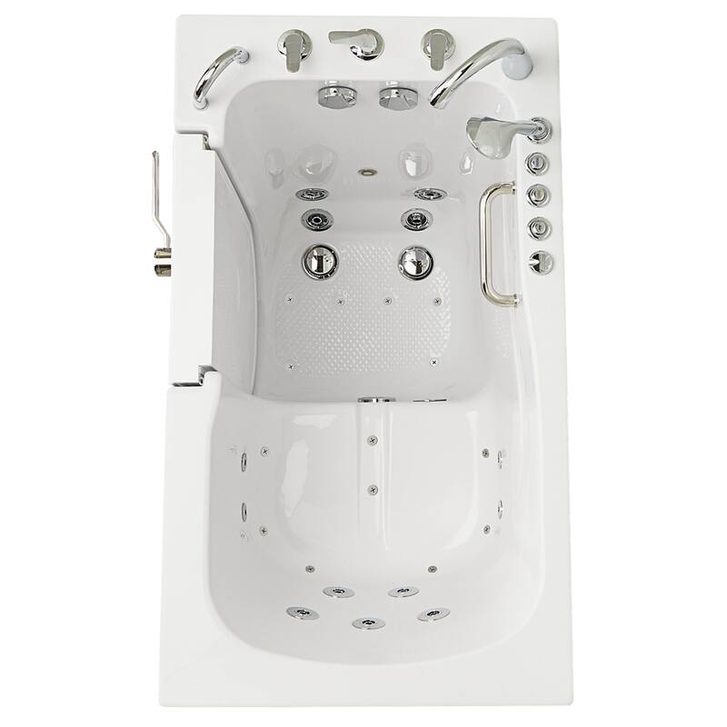 Ella Capri 30" Acrylic Hydro Massage Walk-In Bathtub with Outward Swing Door, 5 Piece Fast Fill Faucet, 2" Dual Drain