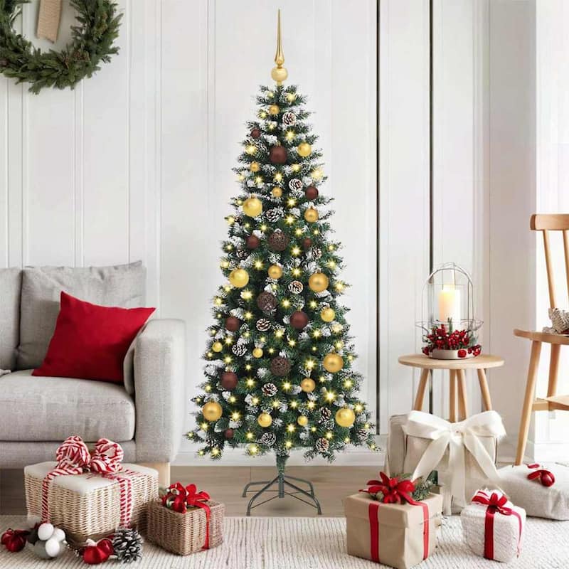 vidaXL Artificial Christmas Tree with 150 LEDs Green - Green with LEDs and gold/bronze balls - 5 Foot
