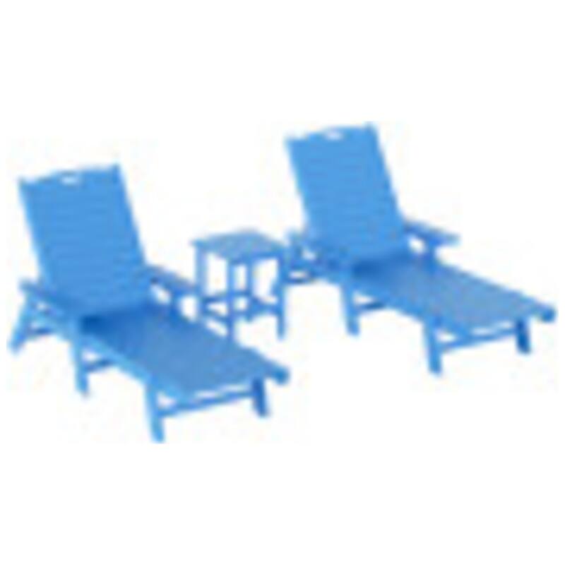 Laguna Hdpe All Weather Outdoor Patio Pool Reclining Chaise Lounges With Square Side Table (3-Piece Set) - Pacific Blue