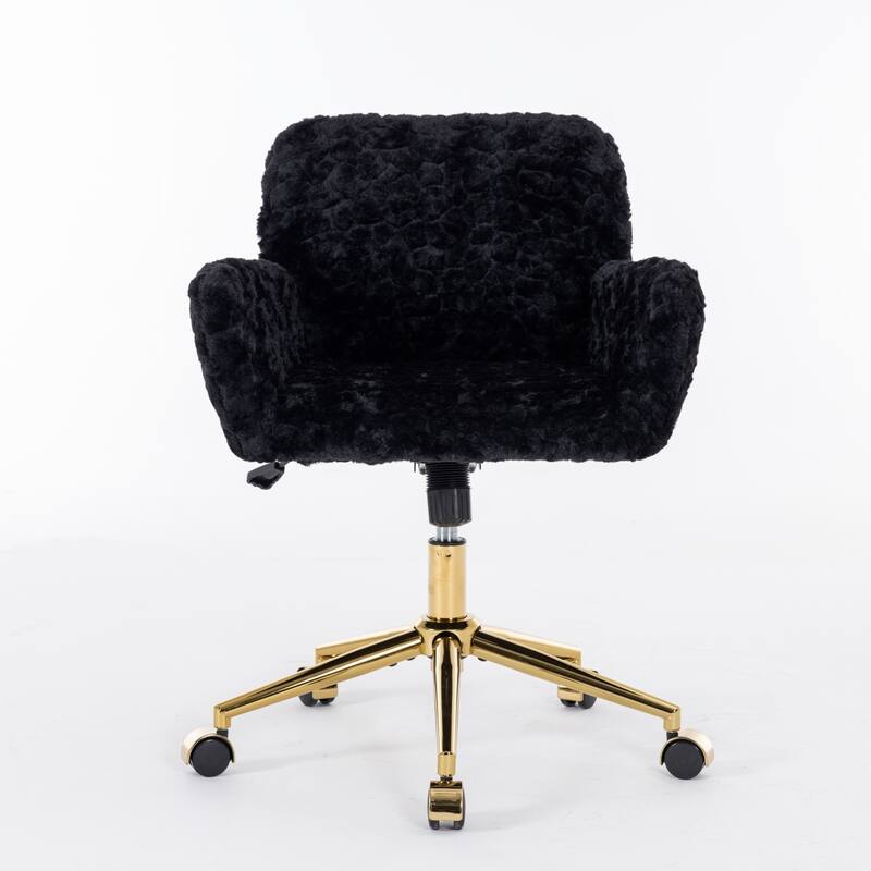 GDF Studio - Modern Upholstered Swivel Home Office Chair with Golden Metal Base and Artificial Rabbit Hair Comfort