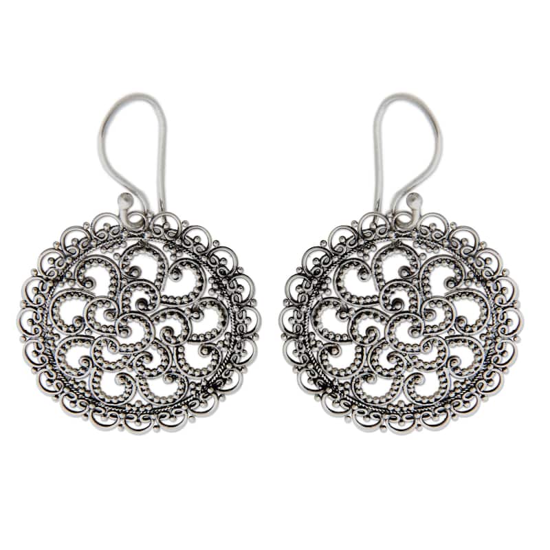 NOVICA Handmade Sterling Silver 'Filigree Chrysanthemum' Earrings (Indonesia) - Silver - White