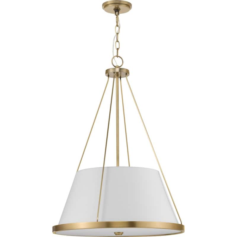 Saffert Collection Three-Light New Traditional Vintage Brass White Linen Glass Pendant Light - 22 in x 22 in x 30 in