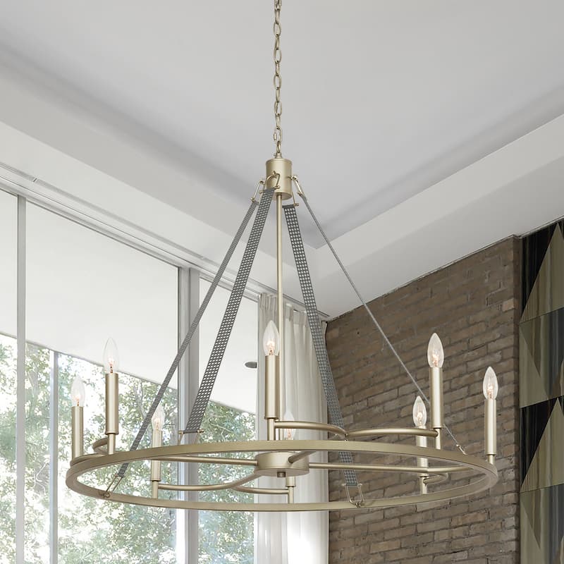 Modern 8 - Light Wagon Wheel Candle Style Chandelier - 36.22"x36.22"x31.69"