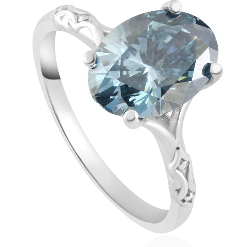 2Ct Oval Blue Diamond Solitaire Engagement Ring White Gold Lab Grown