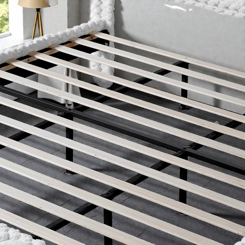 Modern Plush Upholstered Bed with Soft Padded Backrest, Solid Wood Frame & Rounded Safety Design, Queen/King