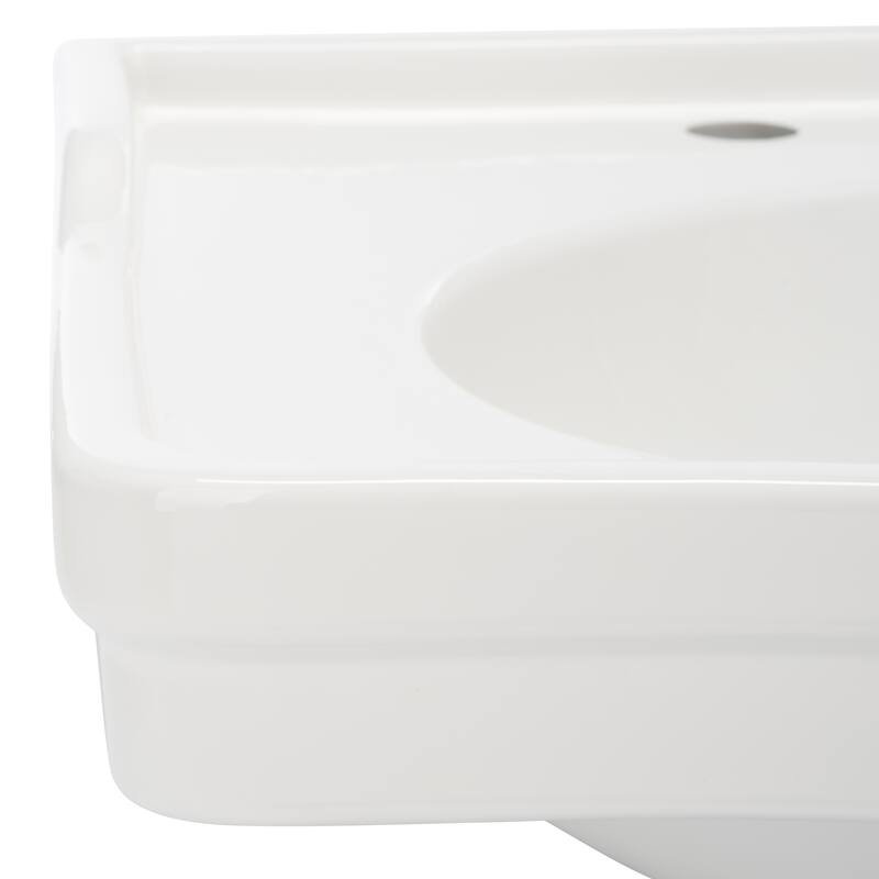 SAFAVIEH Home Faris Pedastal/Console 24-Inch Bathroom Sink Basin With Three Holes - 24.4"W x 19.3"D x 10.6"H