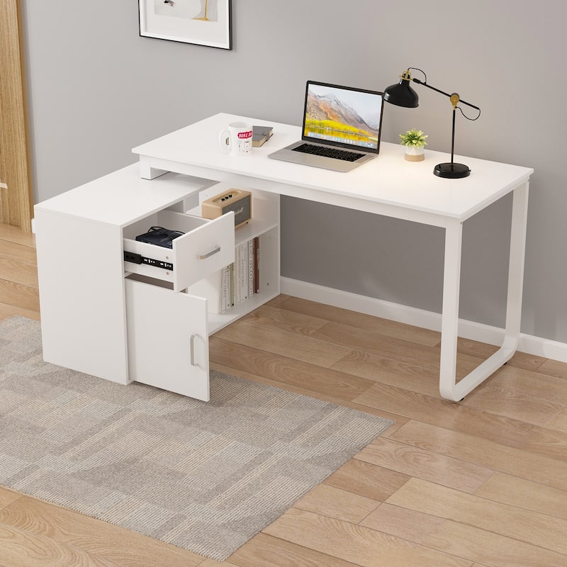 55" L shaped Storage Desk Computer Desk Executive Office Desk Game