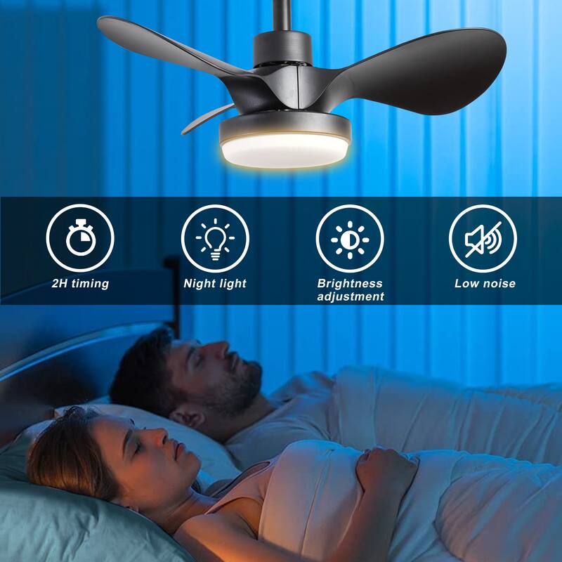 24 inch Small Ceiling Fan with Light Remote 6 Speed Quiet Reversible DC Motor Low Profile Black