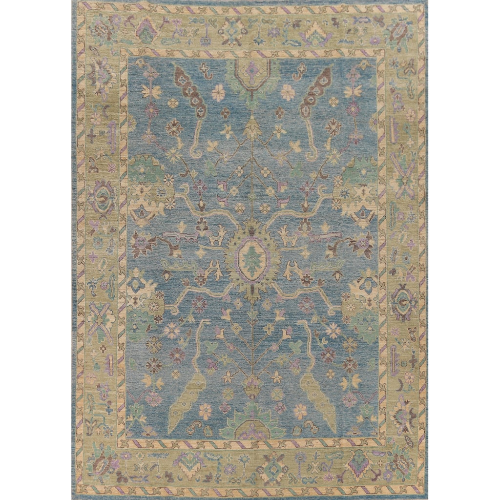 Hand Knotted Oriental 100% Wool Carpet Transitional All-Over Navy Blue & Blues Oushak Area Rug - 11' 7'' X 9' 1''