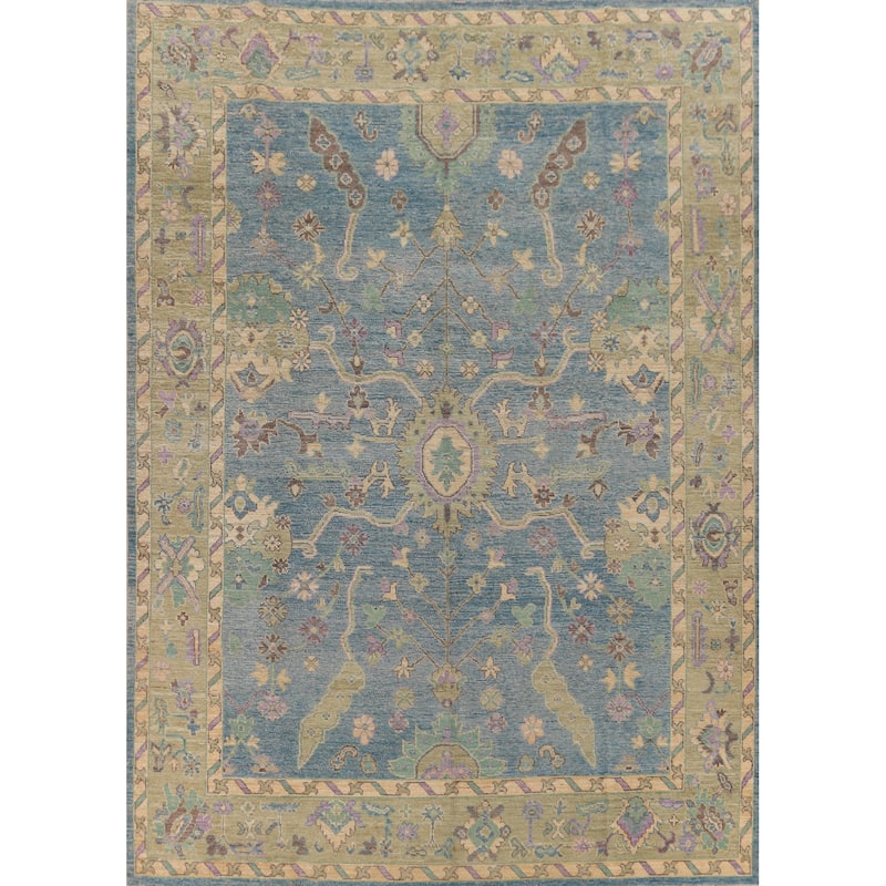 Hand Knotted Oriental 100% Wool Carpet Transitional All-Over Navy Blue & Blues Oushak Area Rug - 11' 7'' X 9' 1''