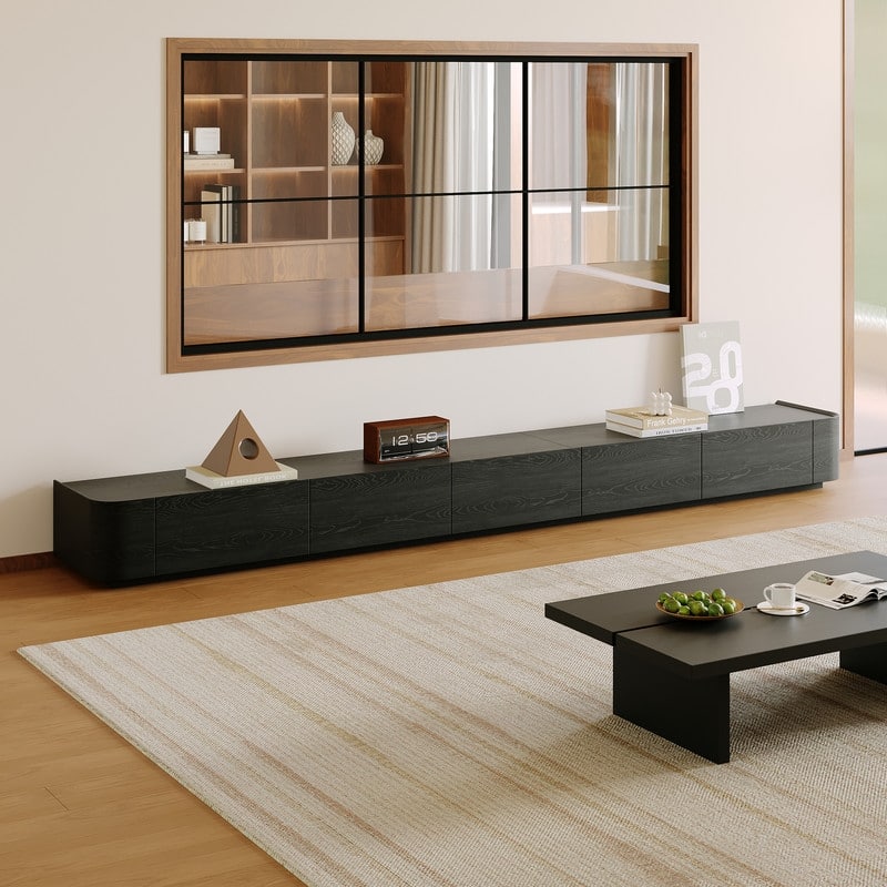 Modern Black Combination Modern TV Stands, 3 Size for choose, Fully Assembled Media Console, Solid Wood - 114.2"