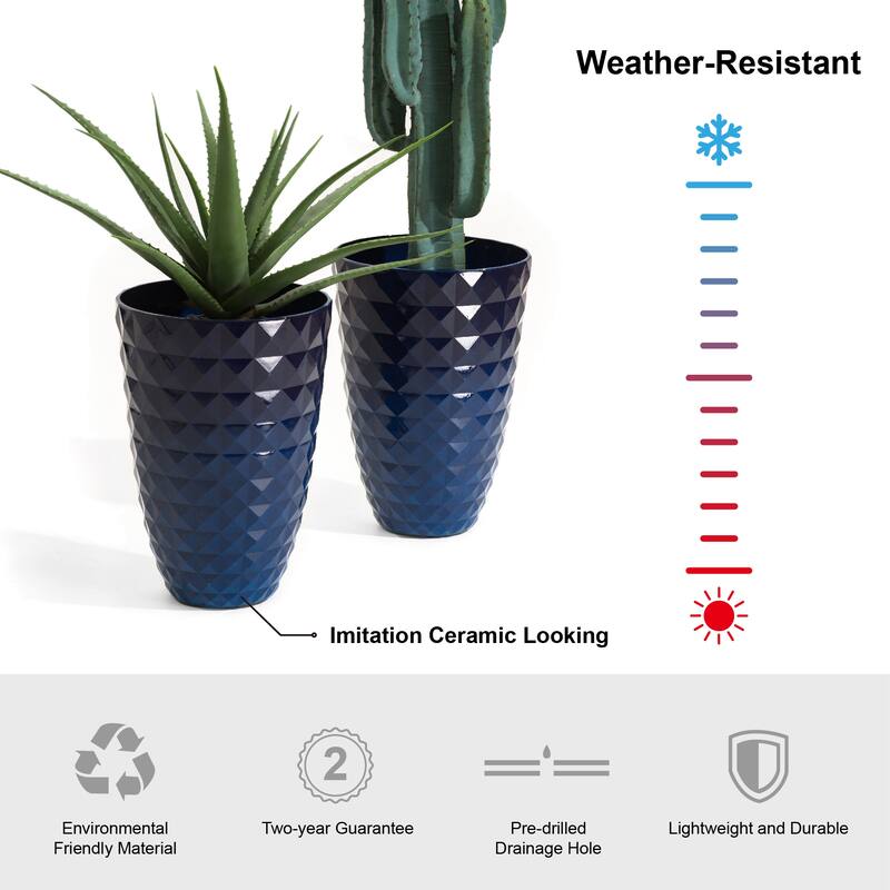 Glitzhome Oversized Eco-Friendly PE Tall Planter Porch Flowerpot (Set of 2)