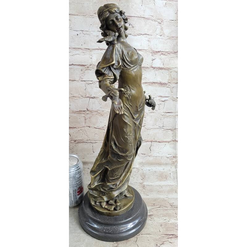 Incredible Large Victorian Solid Bronze Princess Female Bird Figurine Statue Art