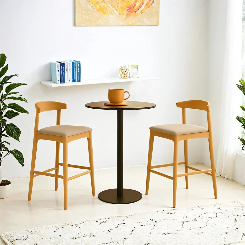 Set of 2 24" Mid-Century Modern Design Solid Wood Counter Stools Upholstered Counter Stools with Wood Legs