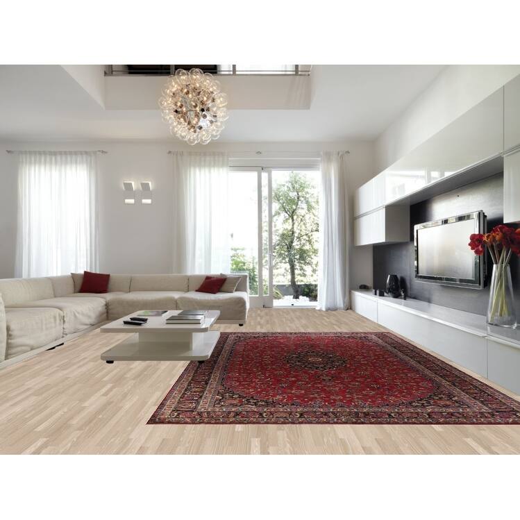 Hand Knotted Oriental 100% Wool Carpet Traditional Floral Red Mashad Area Rug - 15' 1'' X 10' 0''
