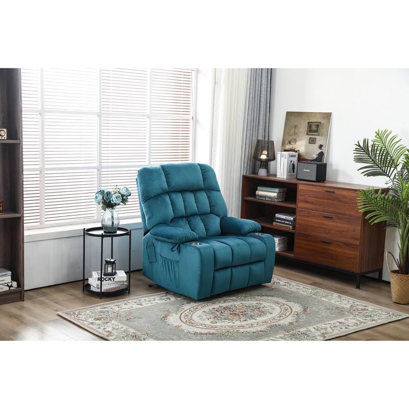 Power Lift Recliner Chair with Heat & Massage, High Density Foam Electric Sofa, Lounge Chair with Side Pockets & Cup Holders