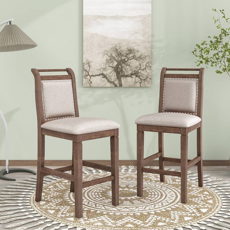 3-Piece Wood Counter Height Drop Leaf Dining Table Set with 2 Upholstered Dining Chairs for Small Place