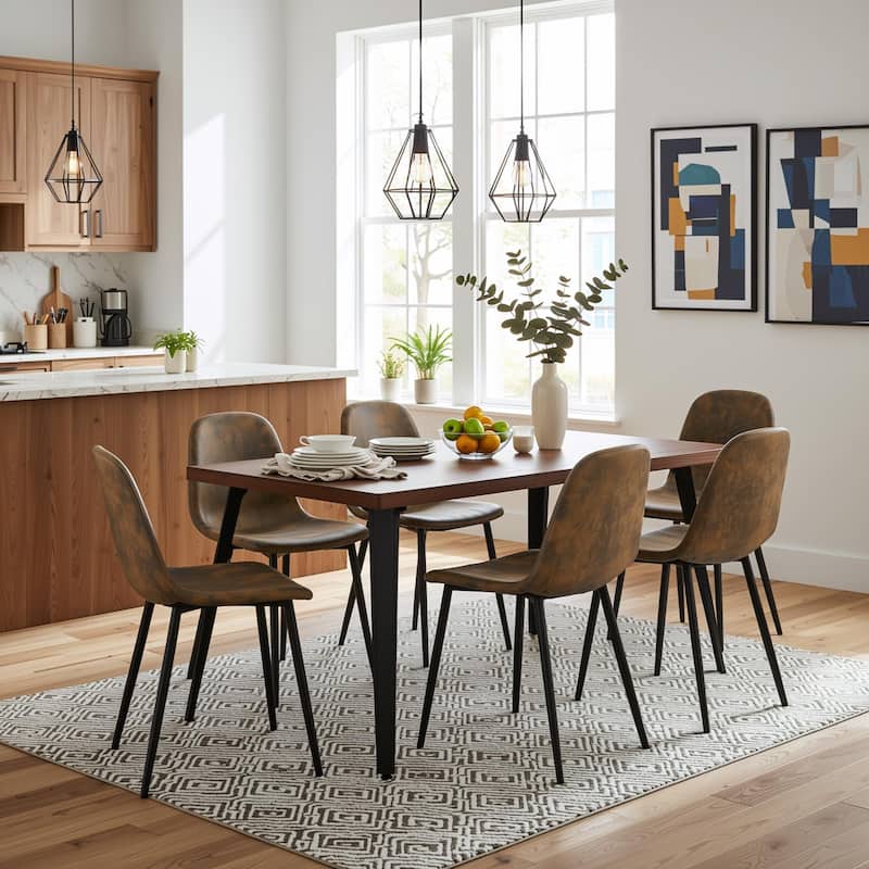 Homy Casa 7PCS Dining Set, Dark Brown Table and 6 Suede Upholstered Chairs