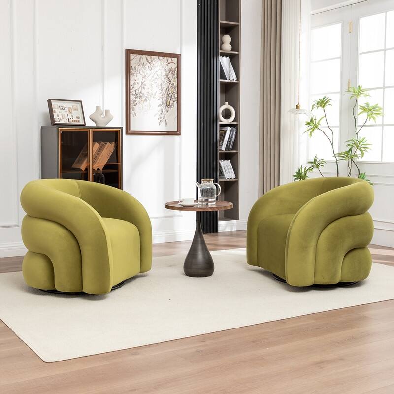 SEYNAR Modern Glam Velvet 360 Degree Swivel Accent Armchair with Tufted Back Set of 2