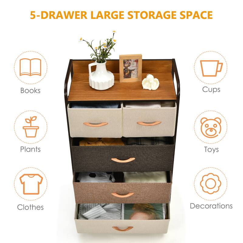 Costway 5-Drawer Dresser Storage 4-Tier Organizer Tower Steel Frame