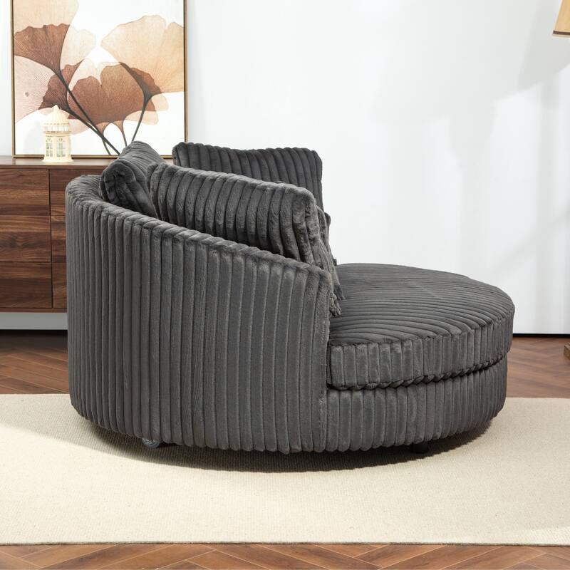 Modern Sofa Chair Round Accent Barrel Chair With 5 Pillows and Storage Ottoman