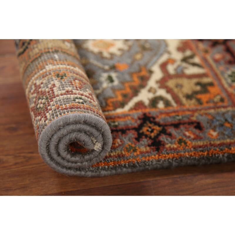 Gray Geometric Heriz-Serapi Indian Accent Rug Handmade Wool Carpet - 2'0"x 3'0"