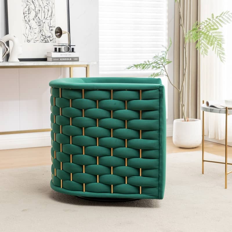 Modern Glam Velvet Upholstered 360 Degree Swivel Barrel Chair