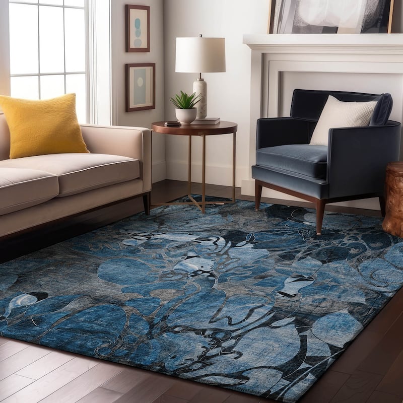 Premium Washable Super Soft Abstract Floral Mayfield Rug - Blue - 5' x 7' 6" - Rectangle