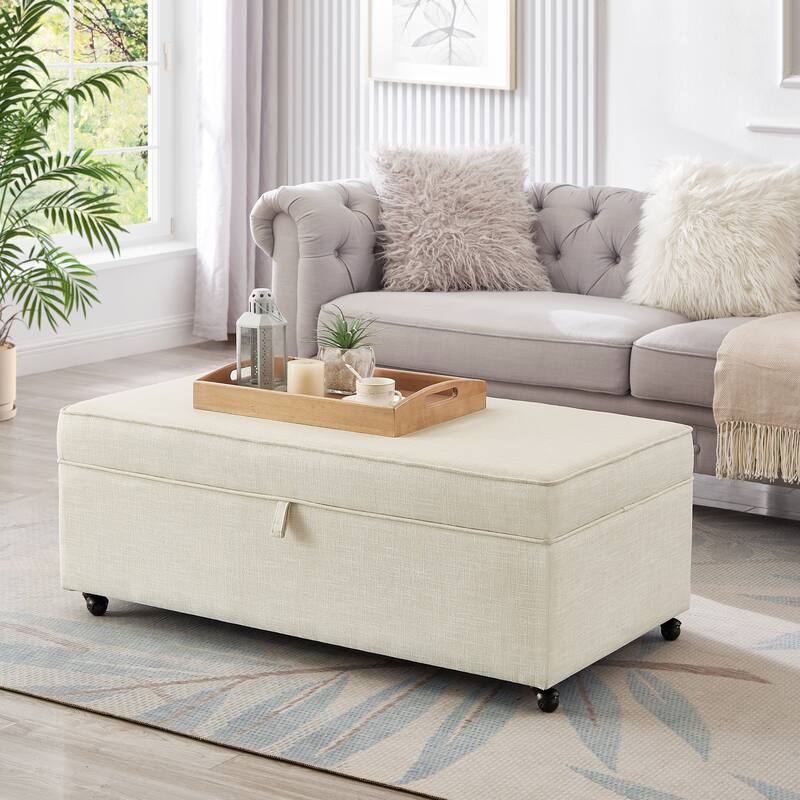 Entryway Footrest Seat with Solid Wood Frame and Swivel Casters, Upholstered Seat, Indoor Bench Storage Bench
