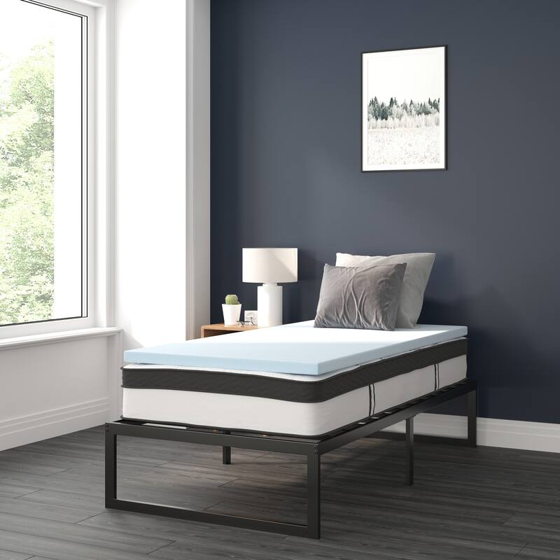 Platform Bed Frame; Pocket Spring Mattress & Memory Foam Topper