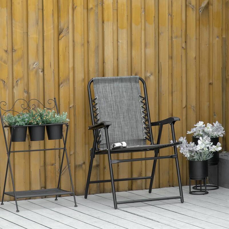 Patio Folding Bungee Chair,Outdoor Sling Seat,Armrests,Portable Lawn - Grey