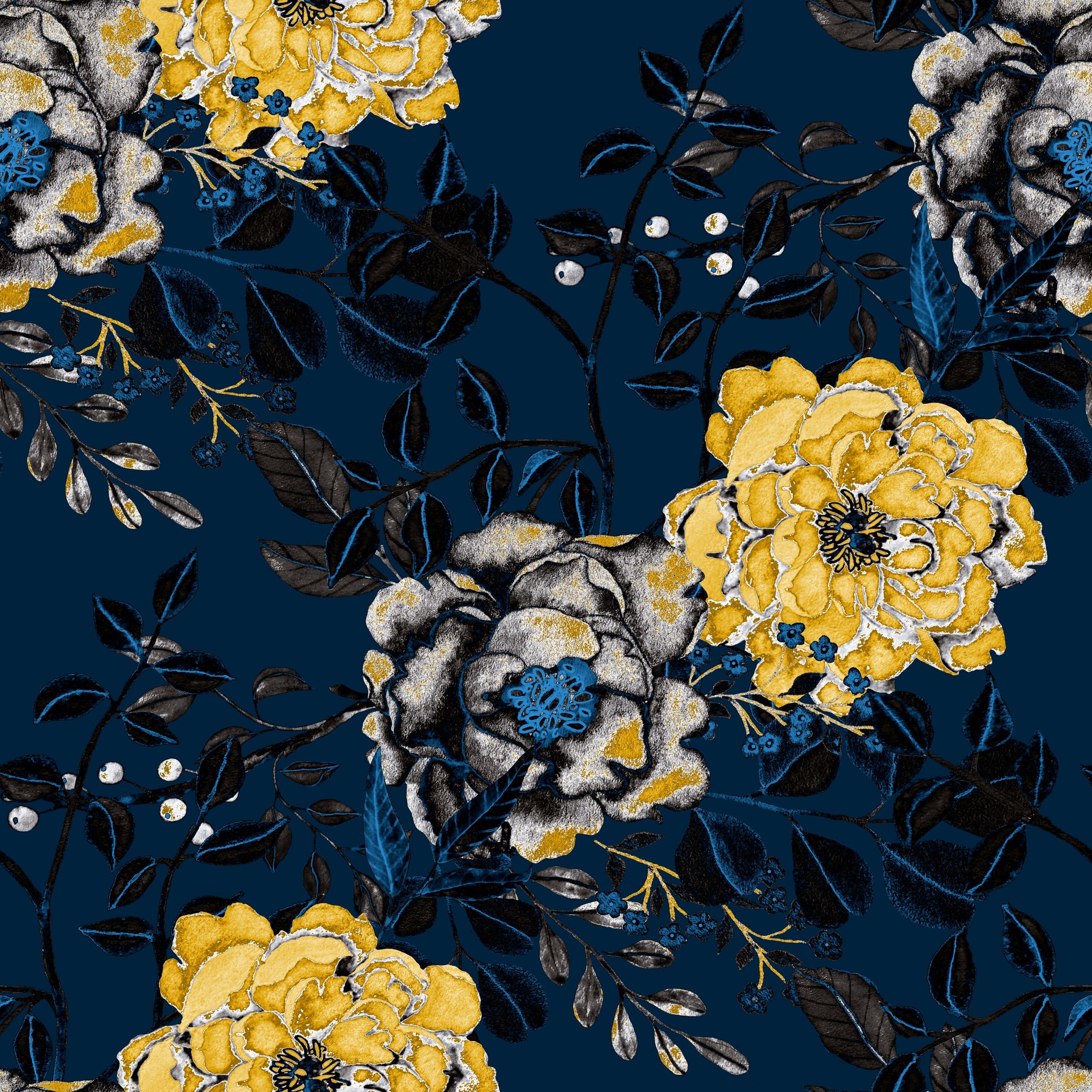 Vintage Navy Blue Botanical Floral Removable Wallpaper 24'' inch x 10'ft On Sale Bed Bath