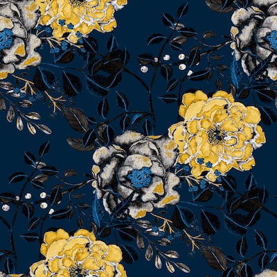 Vintage Navy Blue Botanical Floral Removable Wallpaper - 24'' inch x 10'ft